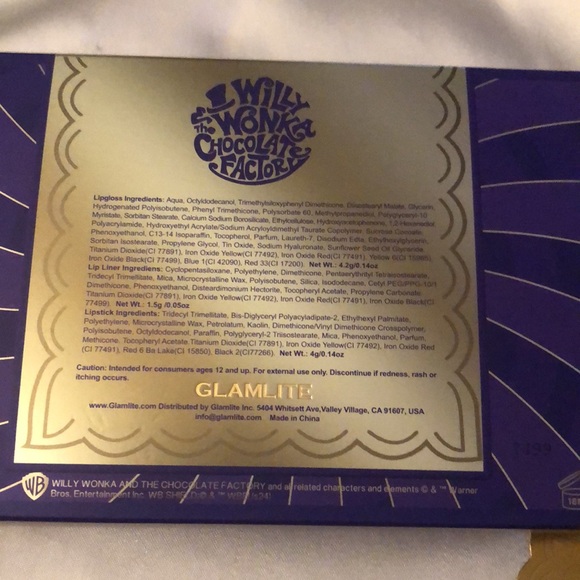 Glamlite x Willy Wonka 3PC Lip Kit Liner Lipstick & Lipgloss + Golden Ticket NIB - Picture 6 of 16